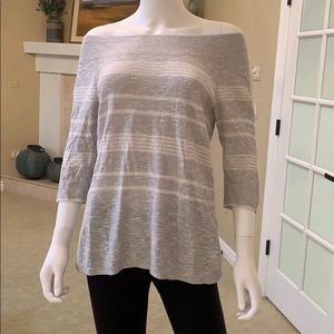 Off the Shoulder Grey Nic and Zoe Stripe Mix Shirt